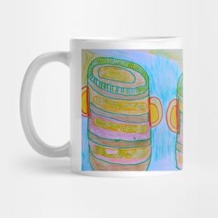 African Drums in Green and Yellow on Blue Background Mug